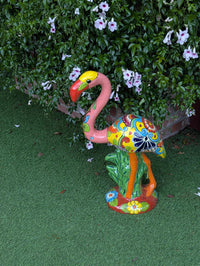 Talavera Flamingo Ceramic Mexican Art | Handmade Garden Sculpture | Lawn Ornament & Patio Decor