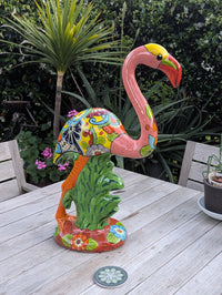 Talavera Flamingo Ceramic Mexican Art | Handmade Garden Sculpture | Lawn Ornament & Patio Decor