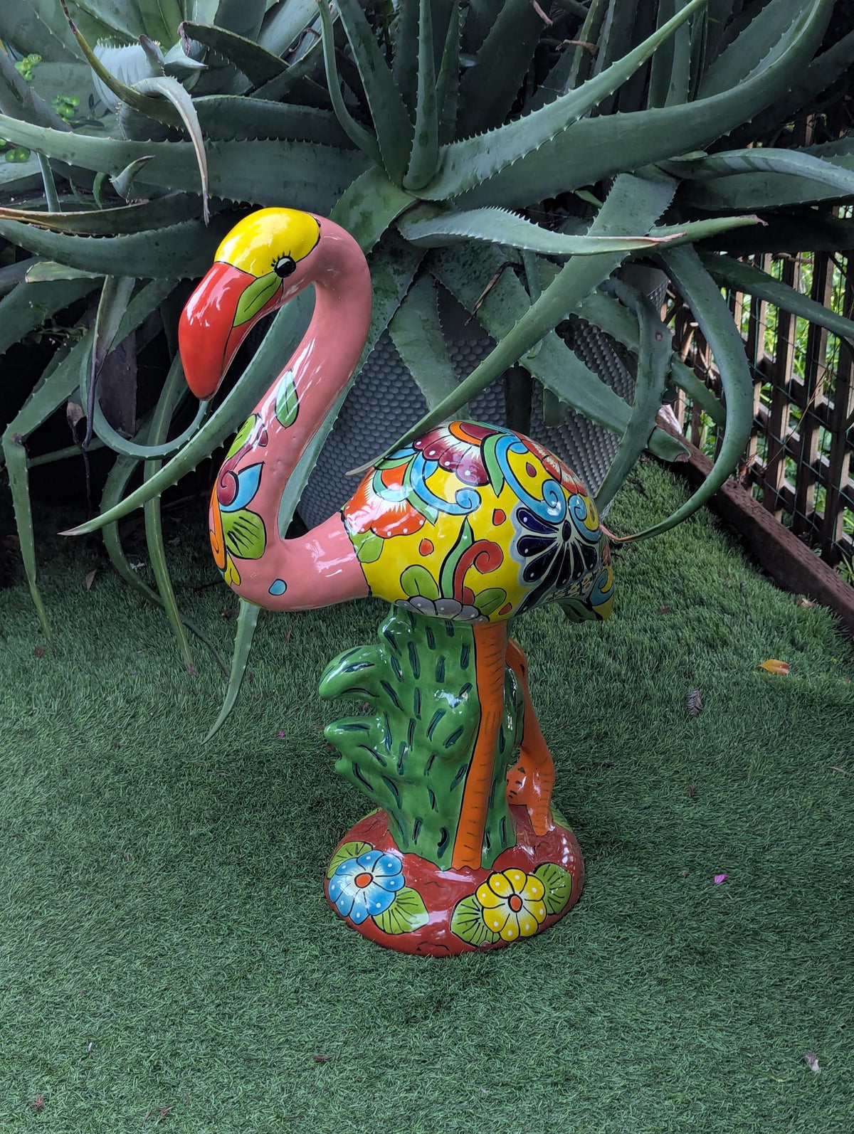Talavera Flamingo Ceramic Mexican Art | Handmade Garden Sculpture | Lawn Ornament & Patio Decor