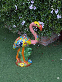 Flamingo Talavera Garden Sculpture | Ceramic Mexican Art Handmade Pottery | Lawn Ornament & Housewarming Gift