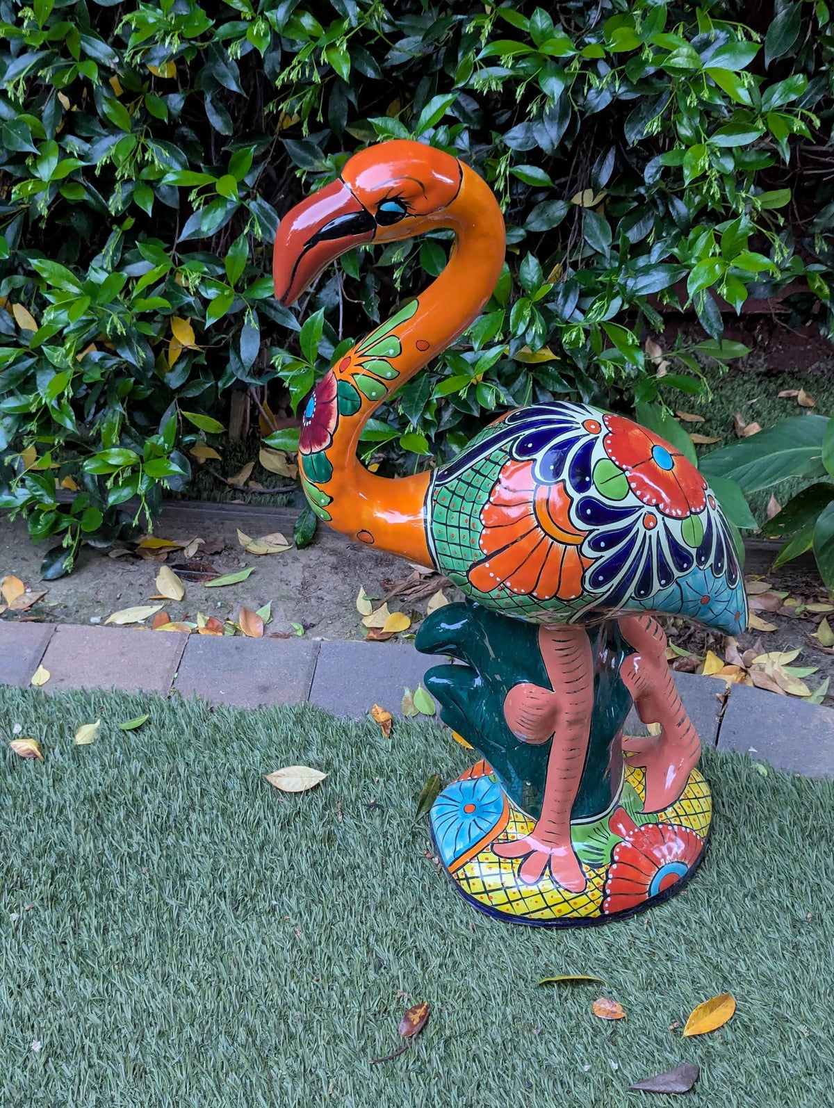 Talavera Flamingo Garden Decor | Ceramic Mexican Art Handmade Pottery | Orange Housewarming Gift
