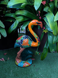 Talavera Flamingo Garden Decor | Ceramic Mexican Art Handmade Pottery | Orange Housewarming Gift