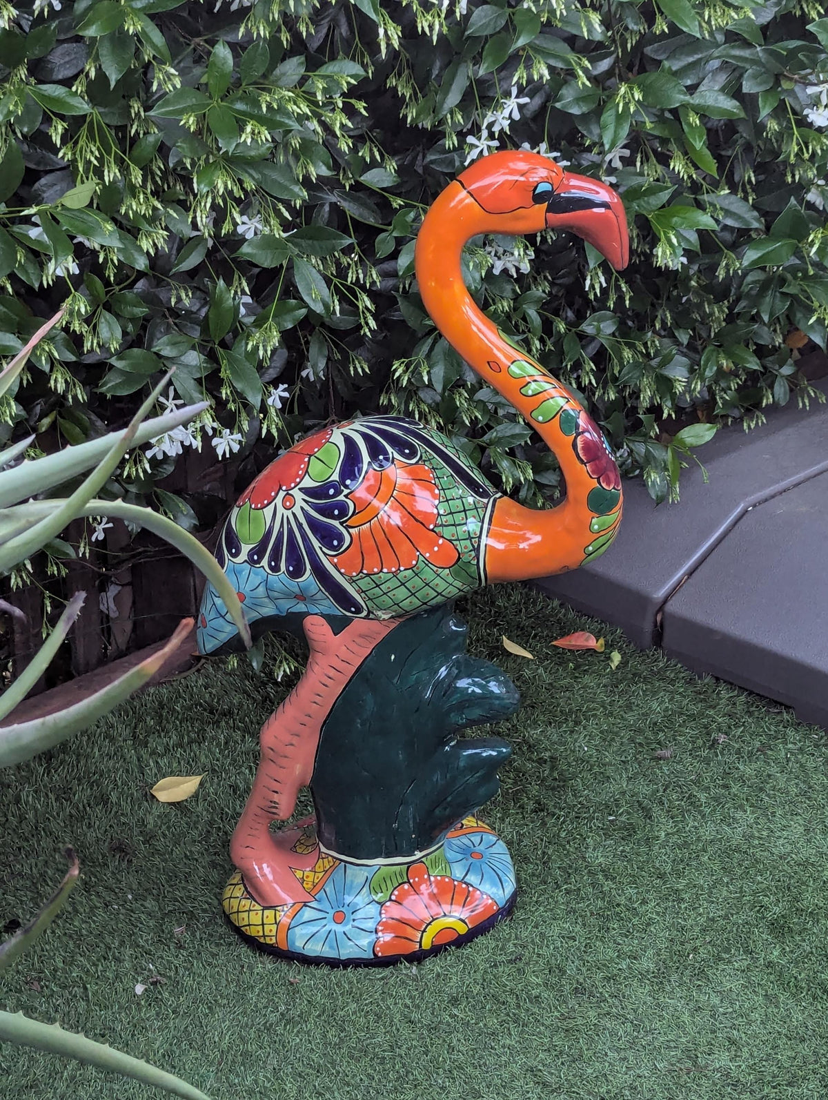 Talavera Flamingo Garden Decor | Ceramic Mexican Art Handmade Pottery | Orange Housewarming Gift