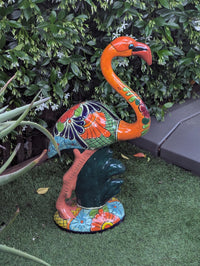 Talavera Flamingo Garden Decor | Ceramic Mexican Art Handmade Pottery | Orange Housewarming Gift
