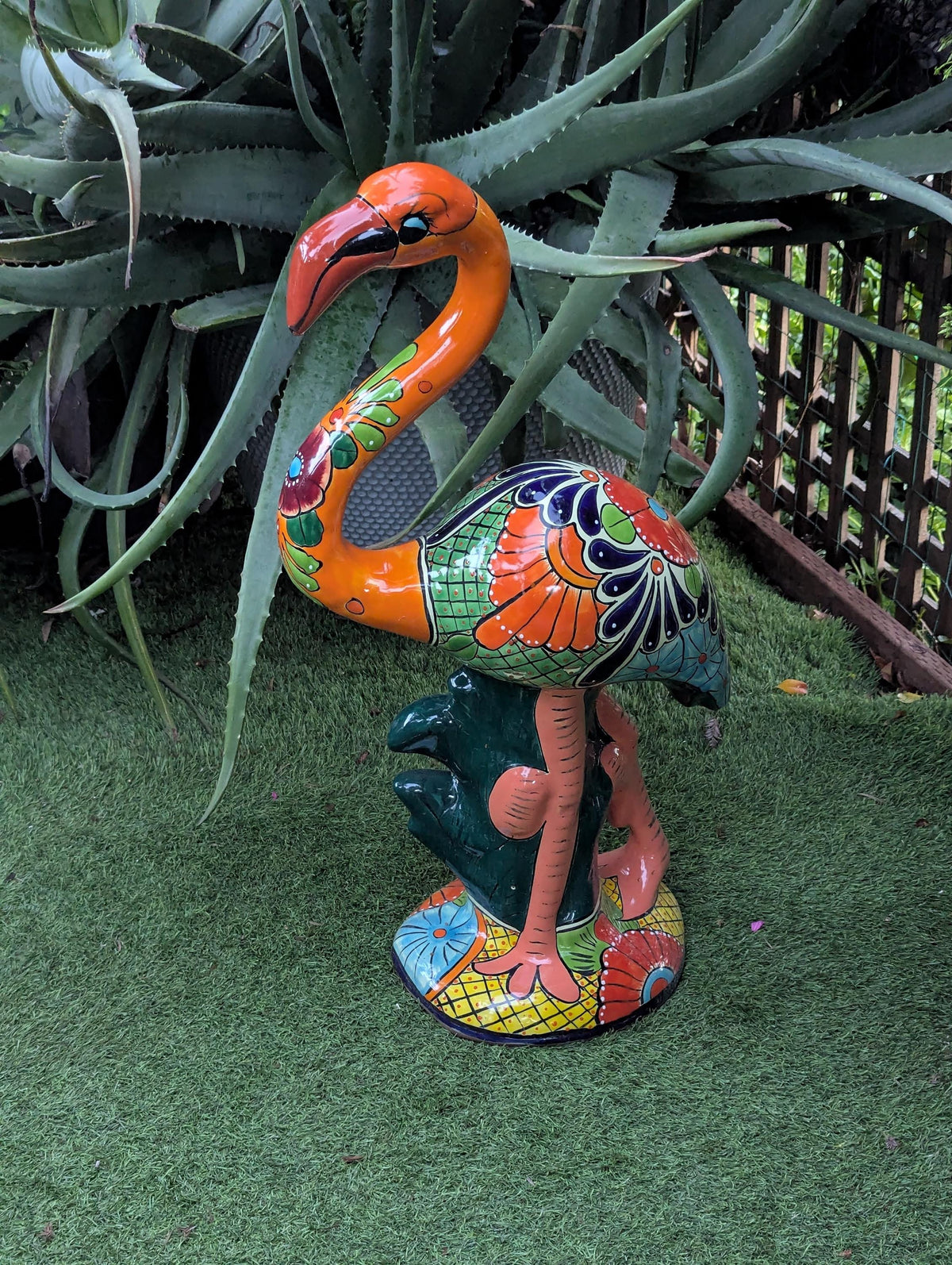Talavera Flamingo Garden Decor | Ceramic Mexican Art Handmade Pottery | Orange Housewarming Gift
