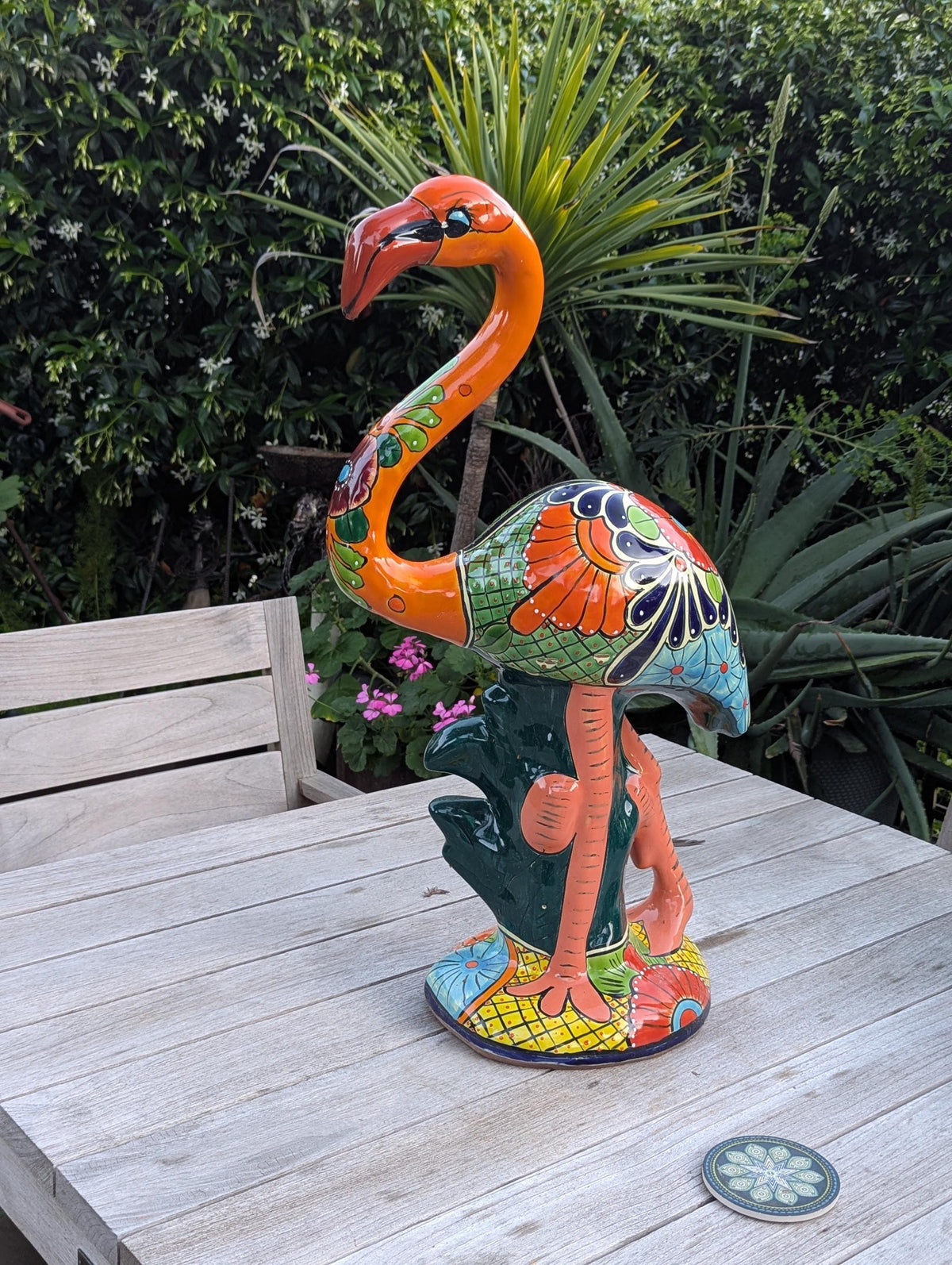Talavera Flamingo Garden Decor | Ceramic Mexican Art Handmade Pottery | Orange Housewarming Gift