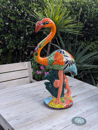 Talavera Flamingo Garden Decor | Ceramic Mexican Art Handmade Pottery | Orange Housewarming Gift
