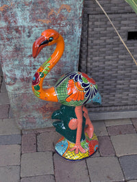 Talavera Flamingo Garden Decor | Ceramic Mexican Art Handmade Pottery | Orange Housewarming Gift
