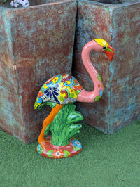 Talavera Flamingo Ceramic Mexican Art | Handmade Garden Sculpture | Lawn Ornament & Patio Decor
