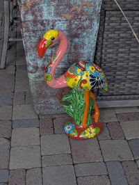 Talavera Flamingo Ceramic Mexican Art | Handmade Garden Sculpture | Lawn Ornament & Patio Decor