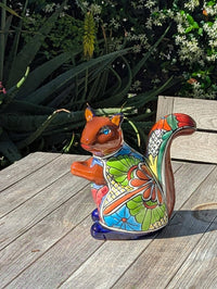 Talavera Squirrel Figurine | Mexican Pottery Ceramic Garden Statue Gifts |  Handmade Art Decor