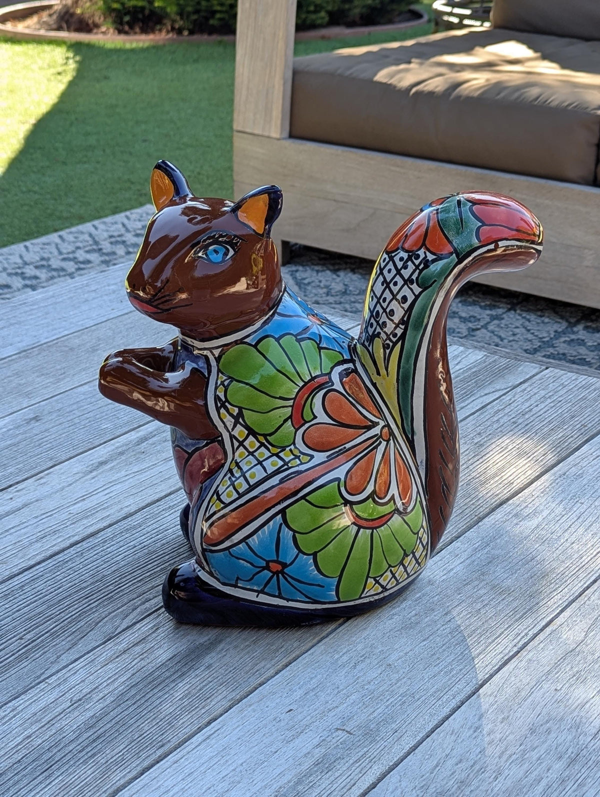 Talavera Squirrel Figurine | Mexican Pottery Ceramic Garden Statue Gifts |  Handmade Art Decor