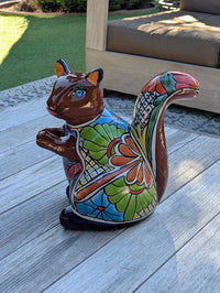 Talavera Squirrel Figurine | Mexican Pottery Ceramic Garden Statue Gifts |  Handmade Art Decor