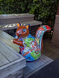 Talavera Squirrel Figurine | Mexican Pottery Ceramic Garden Statue Gifts |  Handmade Art Decor