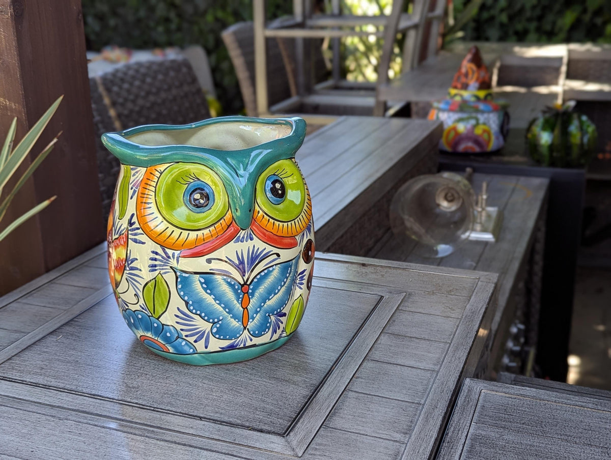 Talavera Owl Planter | Handmade Mexican Ceramic Flower Pot | Housewarming Gift