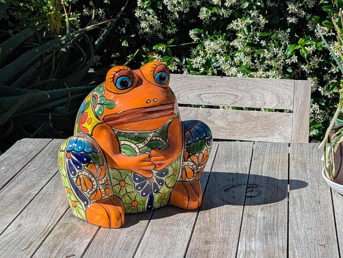 Handmade Talavera Frog Planter | Colorful Mexican Pottery Ceramic Flower Pot | Garden Gift