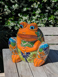 Handmade Talavera Frog Planter | Colorful Mexican Pottery Ceramic Flower Pot | Garden Gift