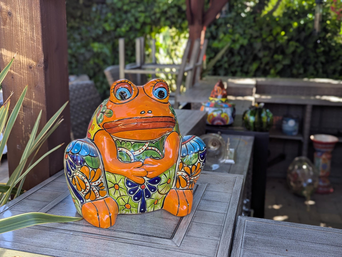 Handmade Talavera Frog Planter | Colorful Mexican Pottery Ceramic Flower Pot | Garden Gift