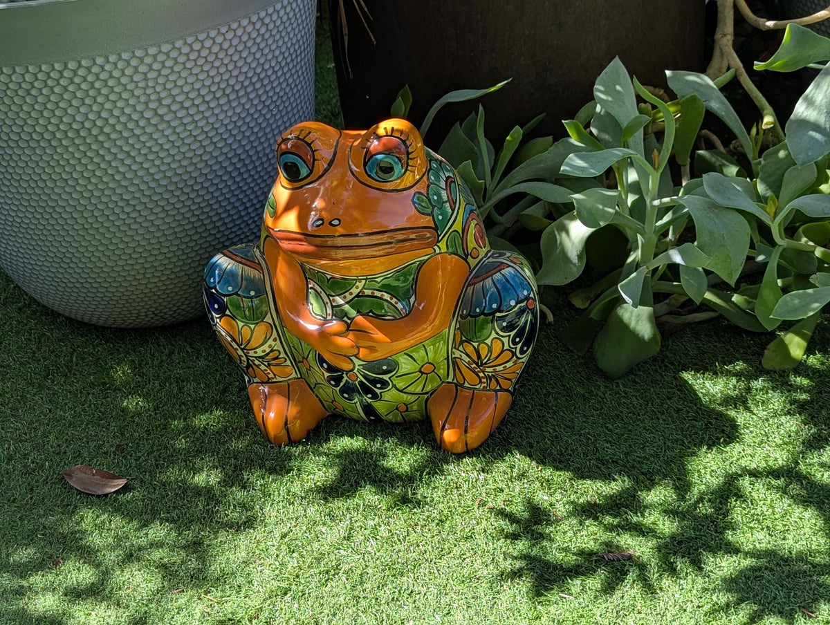 Handmade Talavera Frog Planter | Colorful Mexican Pottery Ceramic Flower Pot | Garden Gift