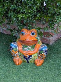 Handmade Talavera Frog Planter | Colorful Mexican Pottery Ceramic Flower Pot | Garden Gift