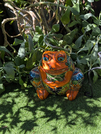 Handmade Talavera Frog Planter | Colorful Mexican Pottery Ceramic Flower Pot | Garden Gift