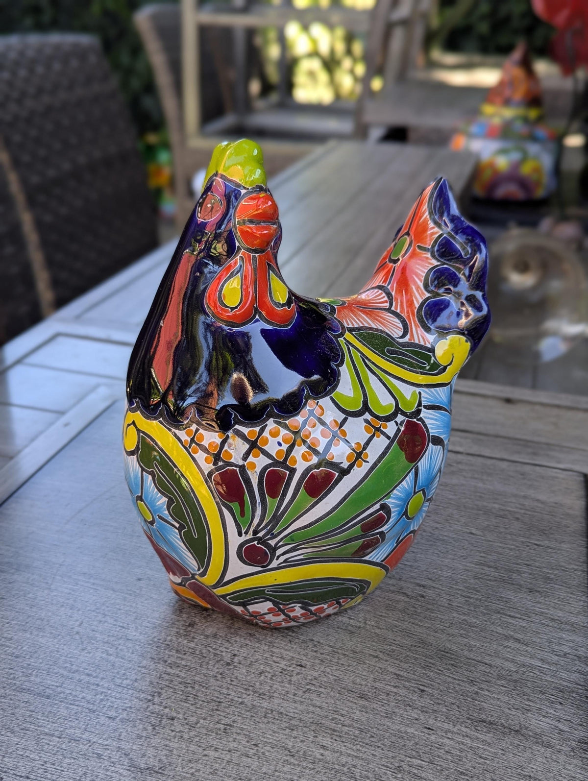 Ceramic Rooster Garden Statue | Handmade Talavera Animal Sculpture | Mexican Pottery Decor