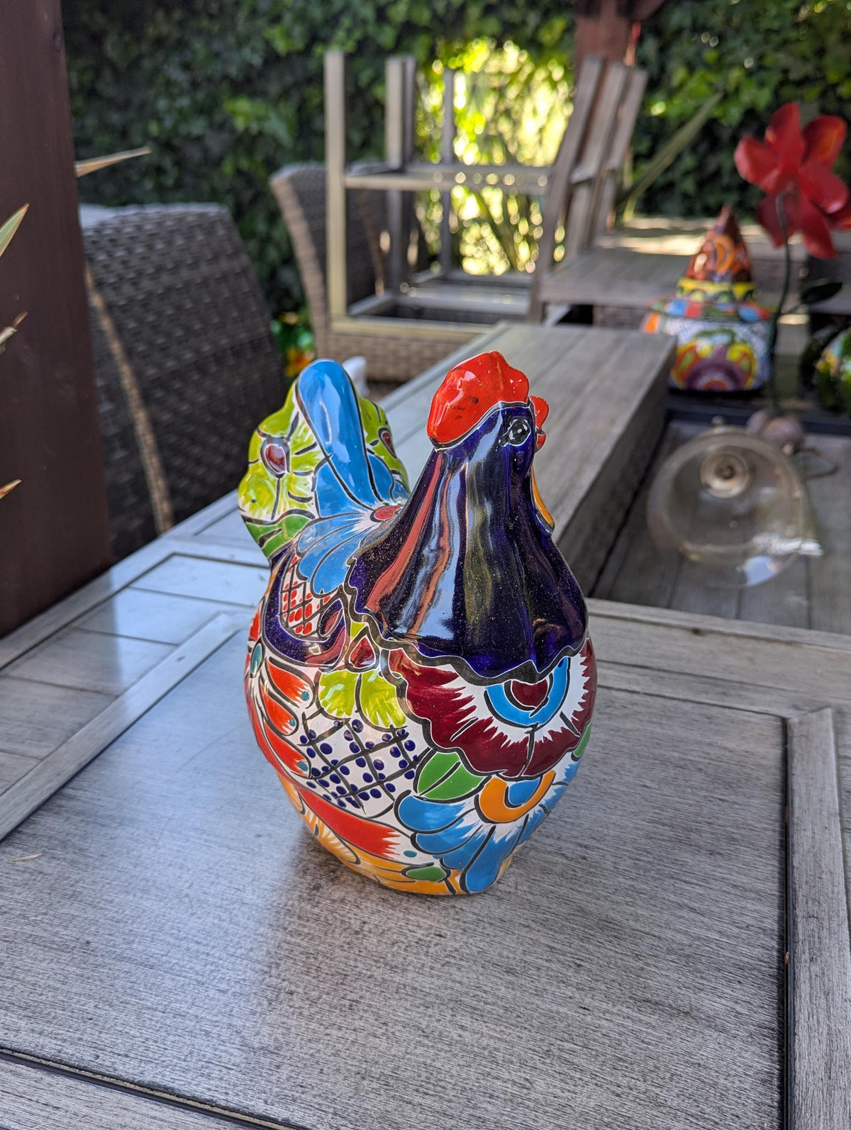 Talavera Rooster Statue | Handmade Ceramic Animal Garden Sculpture | Mexican Pottery Decor