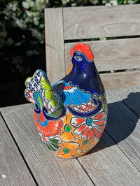 Talavera Rooster Statue | Handmade Ceramic Animal Garden Sculpture | Mexican Pottery Decor