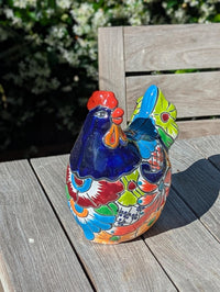 Talavera Rooster Statue | Handmade Ceramic Animal Garden Sculpture | Mexican Pottery Decor