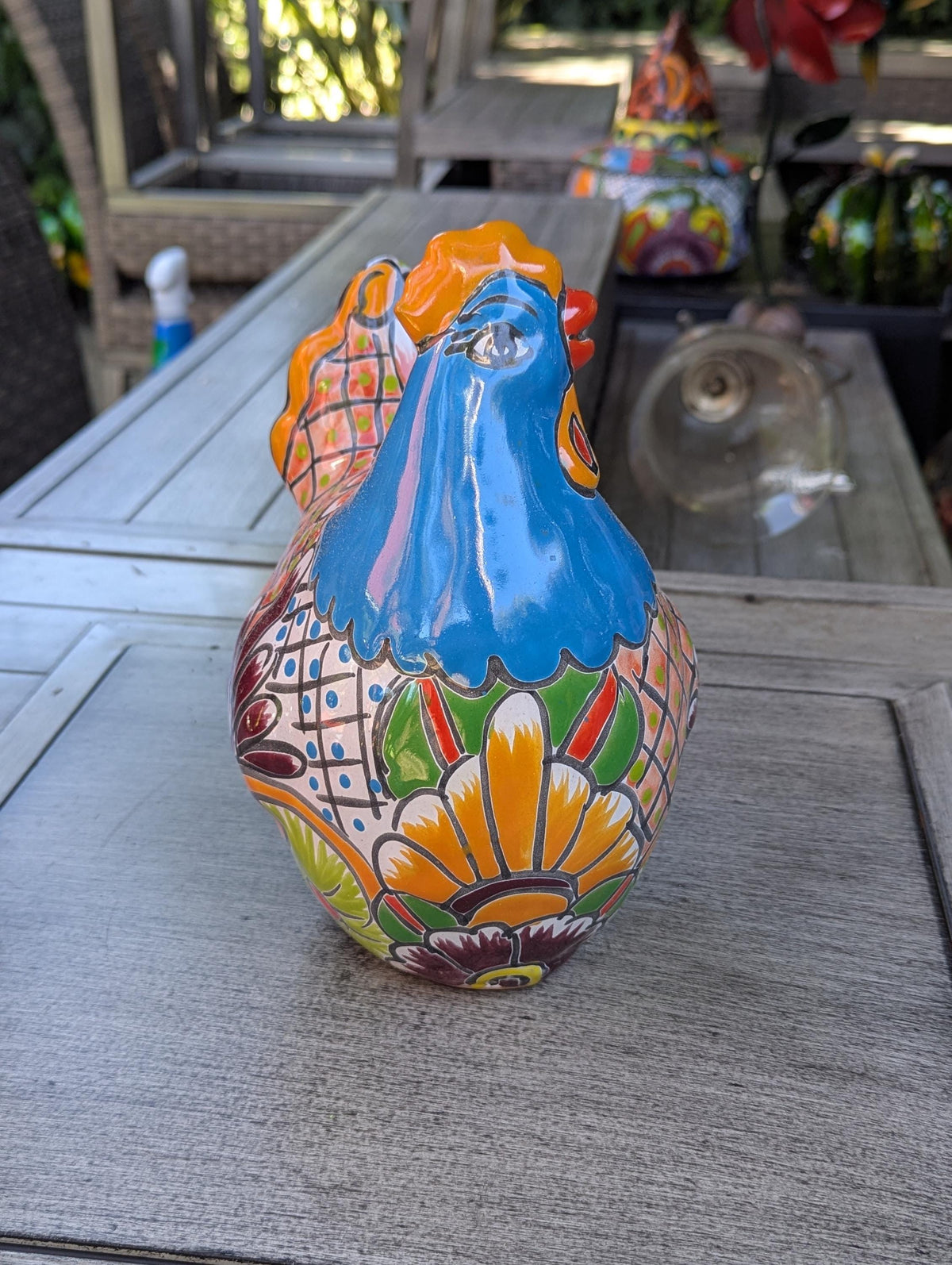 Handmade Ceramic Rooster Garden Sculpture | Talavera Animal Statue | Mexican Pottery Decor