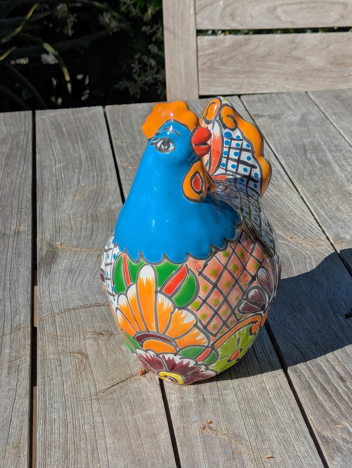 Handmade Ceramic Rooster Garden Sculpture | Talavera Animal Statue | Mexican Pottery Decor