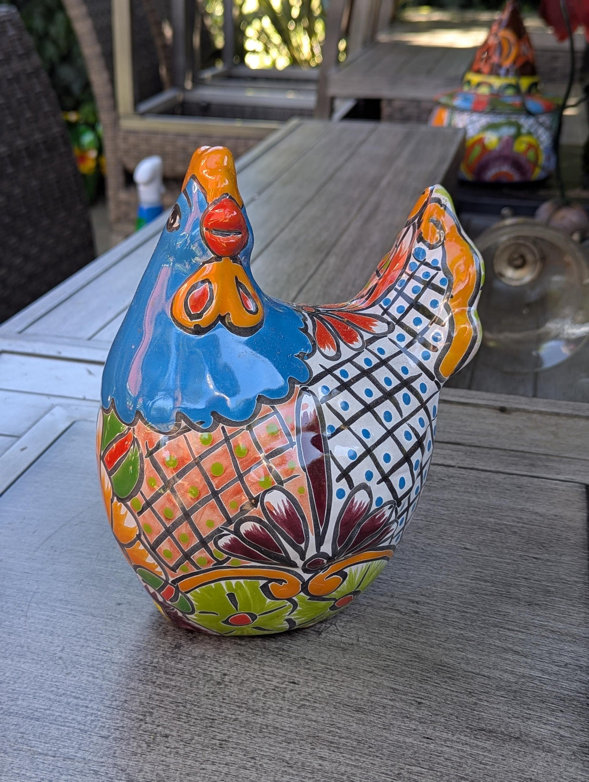 Handmade Ceramic Rooster Garden Sculpture | Talavera Animal Statue | Mexican Pottery Decor