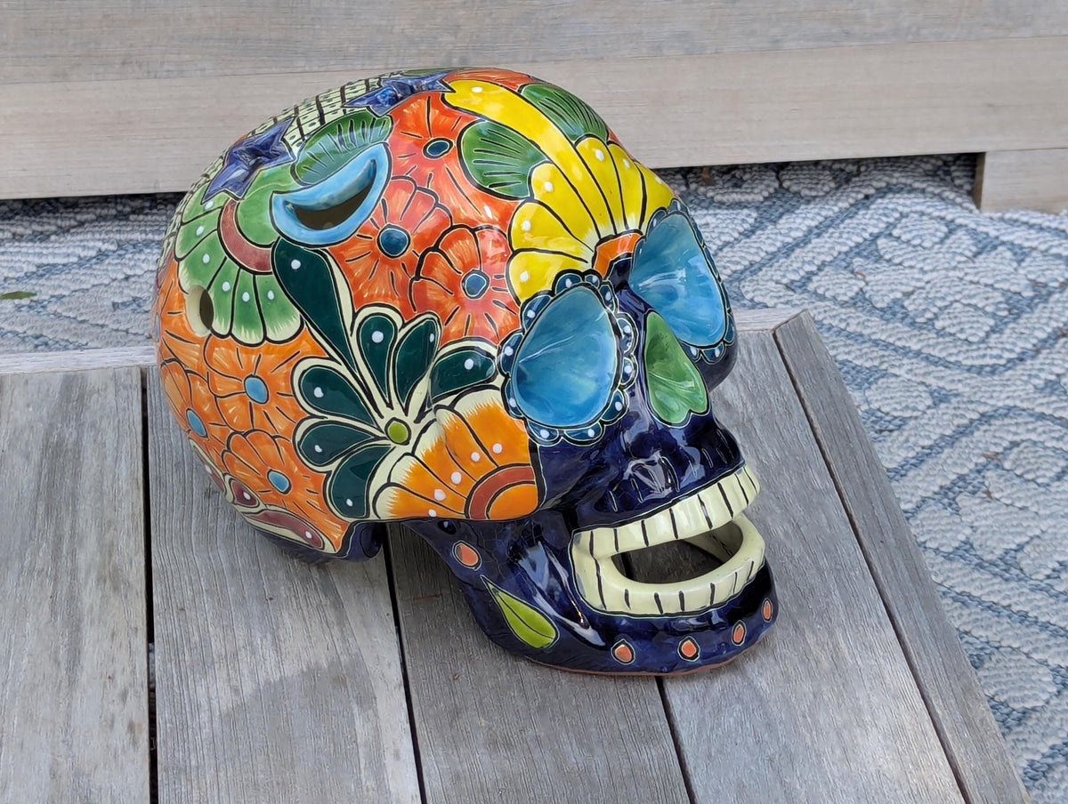 Halloween Skull Talavera Decor  | Hand painted Ceramic Mexican Pottery