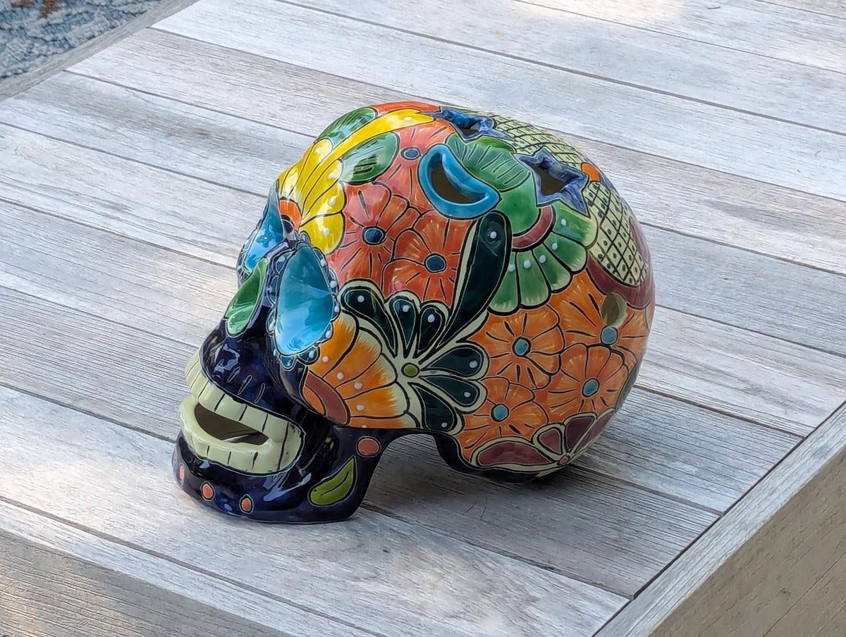 Halloween Skull Talavera Decor  | Hand painted Ceramic Mexican Pottery