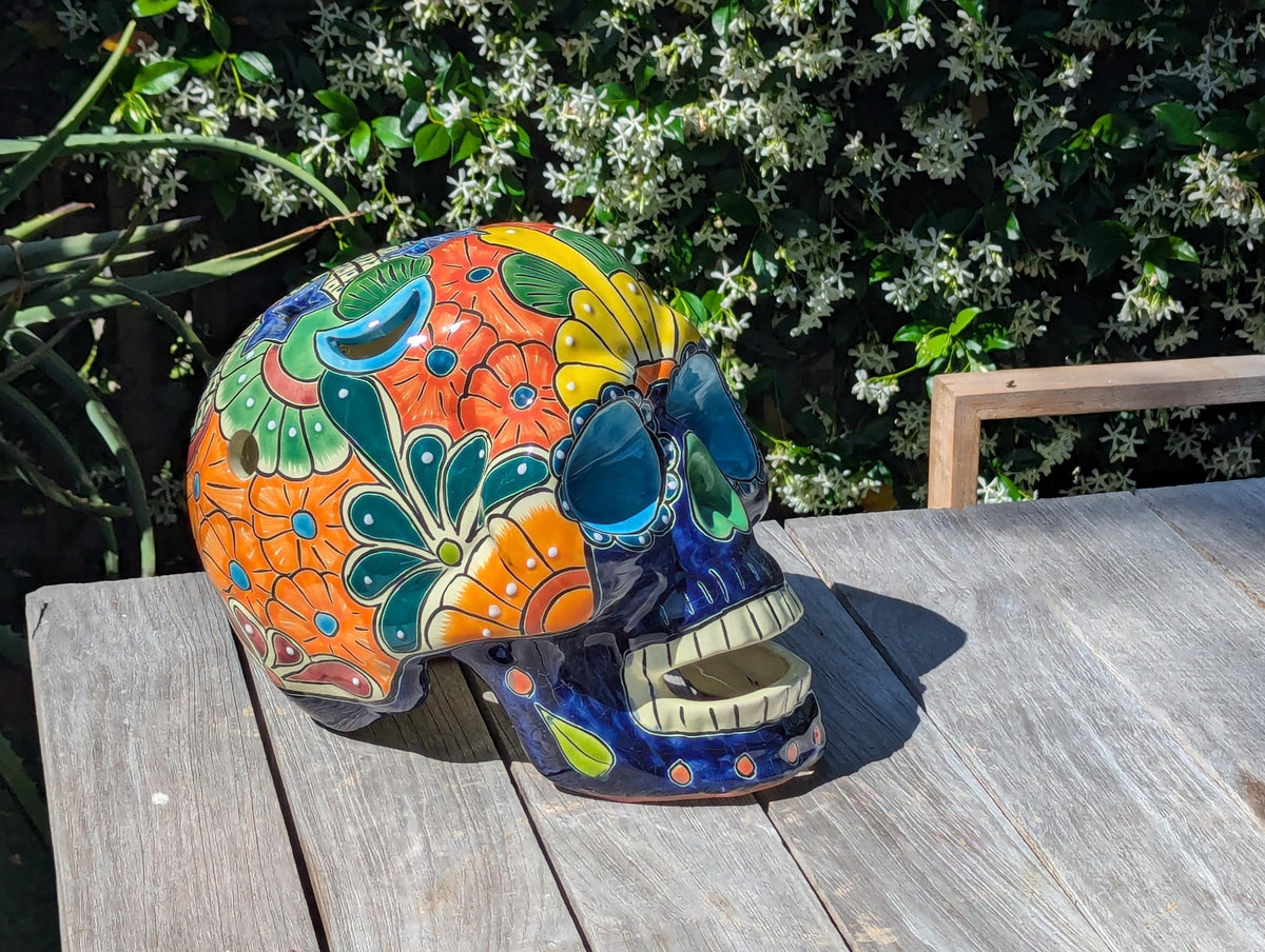 Halloween Skull Talavera Decor  | Hand painted Ceramic Mexican Pottery