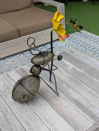 Ant Yard Art | Hand-Painted Metal Flower, Hummingbird, Stone Statue | Mexican Garden Decor