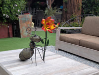 Ant Yard Art | Hand-Painted Metal Flower, Hummingbird, Stone Statue | Mexican Garden Decor