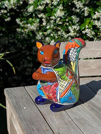 Talavera Squirrel Figurine | Mexican Pottery Ceramic Garden Statue Gifts |  Handmade Art Decor