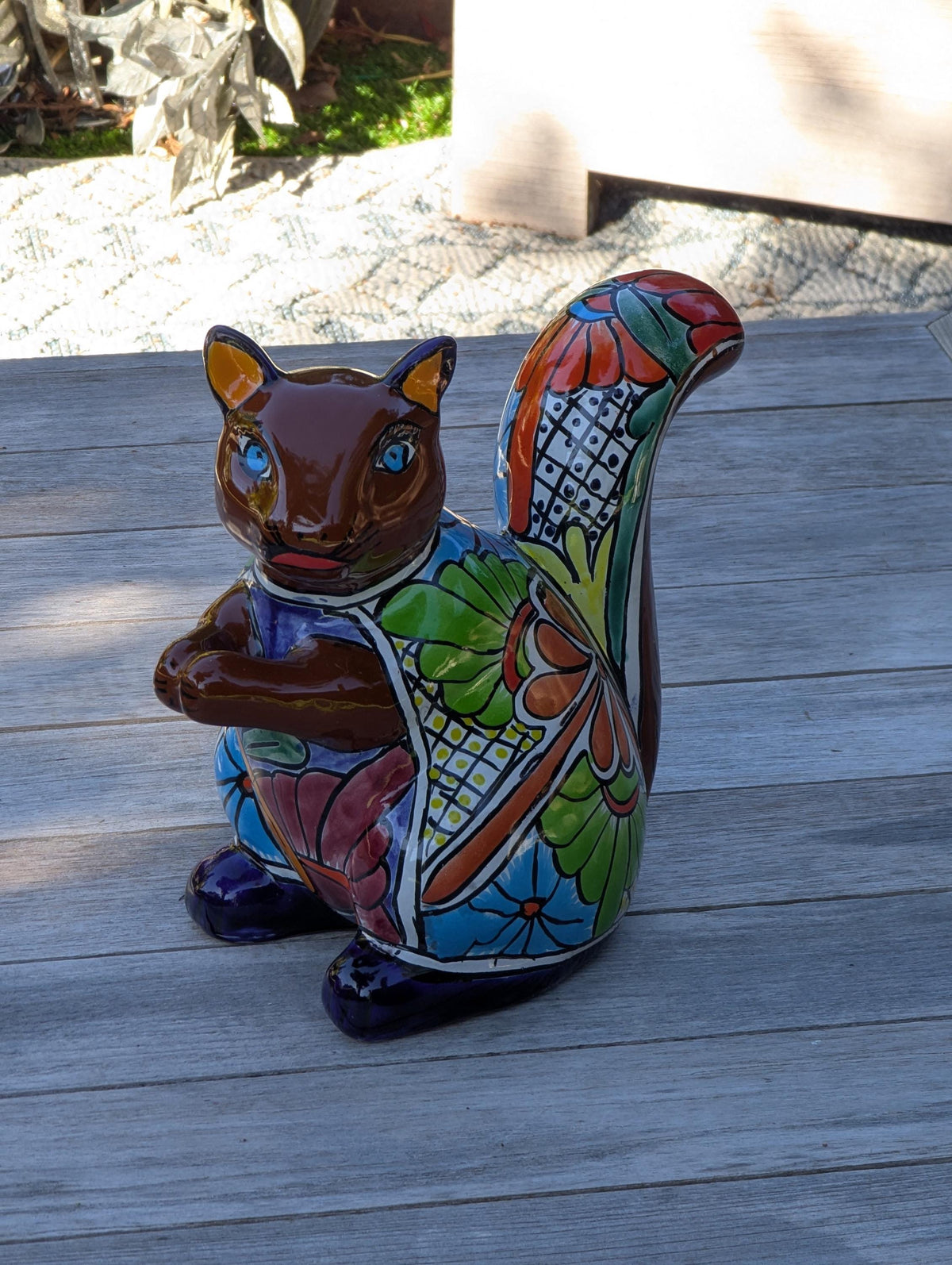 Talavera Squirrel Figurine | Mexican Pottery Ceramic Garden Statue Gifts |  Handmade Art Decor