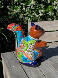 Talavera Squirrel Figurine | Mexican Pottery Ceramic Garden Statue Gifts |  Handmade Art Decor