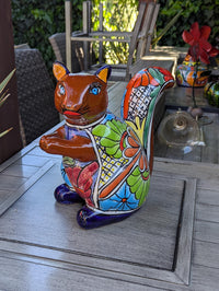 Talavera Squirrel Figurine | Mexican Pottery Ceramic Garden Statue Gifts |  Handmade Art Decor