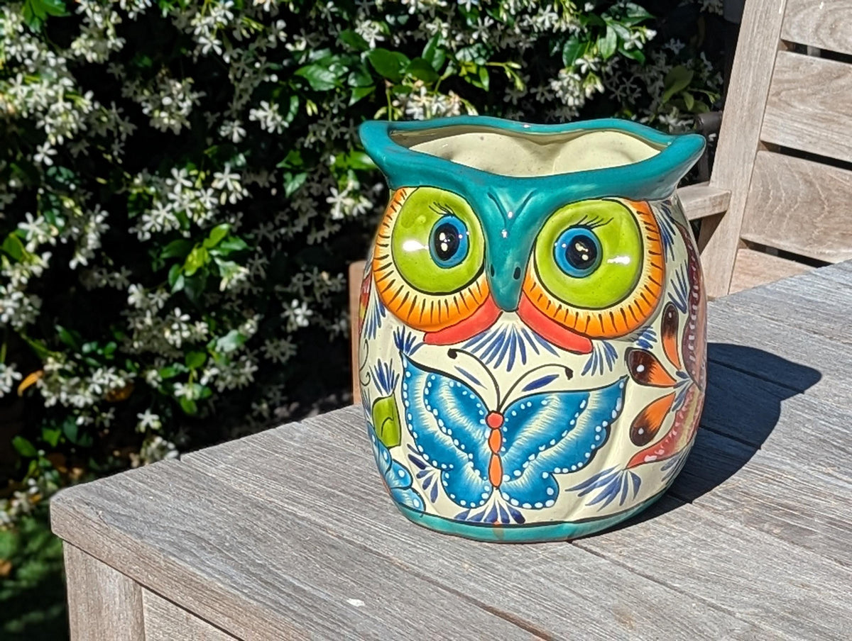 Talavera Owl Planter | Handmade Mexican Ceramic Flower Pot | Housewarming Gift