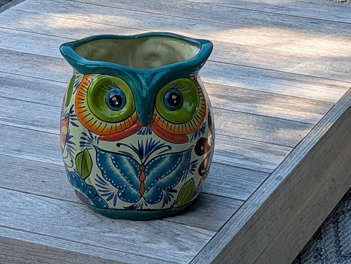 Talavera Owl Planter | Handmade Mexican Ceramic Flower Pot | Housewarming Gift
