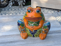 Handmade Talavera Frog Planter | Colorful Mexican Pottery Ceramic Flower Pot | Garden Gift