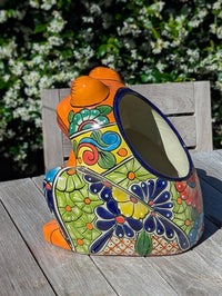 Handmade Talavera Frog Planter | Colorful Mexican Pottery Ceramic Flower Pot | Garden Gift