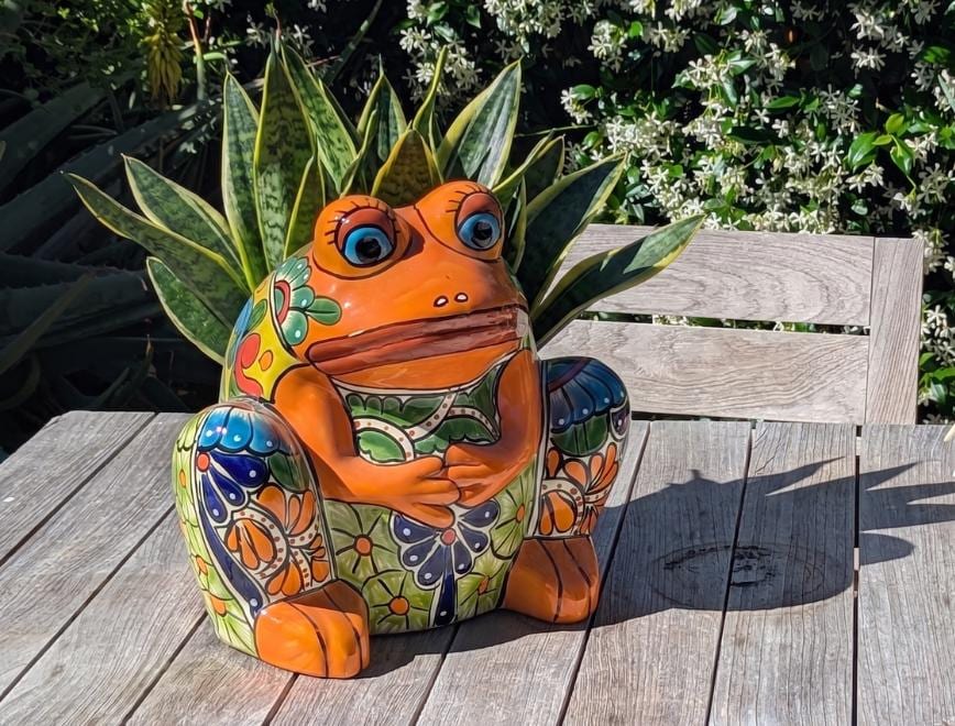 Handmade Talavera Frog Planter | Colorful Mexican Pottery Ceramic Flower Pot | Garden Gift