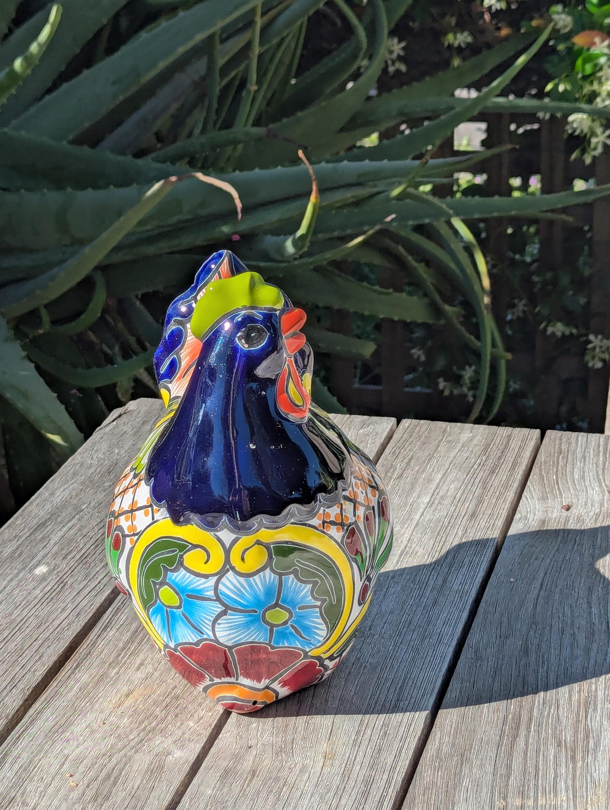 Ceramic Rooster Garden Statue | Handmade Talavera Animal Sculpture | Mexican Pottery Decor