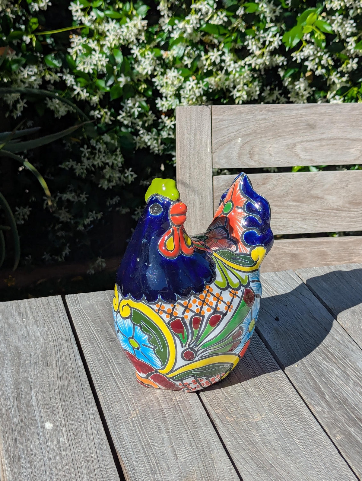 Ceramic Rooster Garden Statue | Handmade Talavera Animal Sculpture | Mexican Pottery Decor