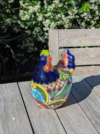 Ceramic Rooster Garden Statue | Handmade Talavera Animal Sculpture | Mexican Pottery Decor