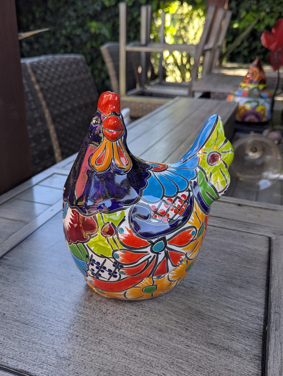 Talavera Rooster Statue | Handmade Ceramic Animal Garden Sculpture | Mexican Pottery Decor